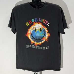 Good Vibes Smiley Earth Fire Take What You Want Graphic T Shirt Mens Size L